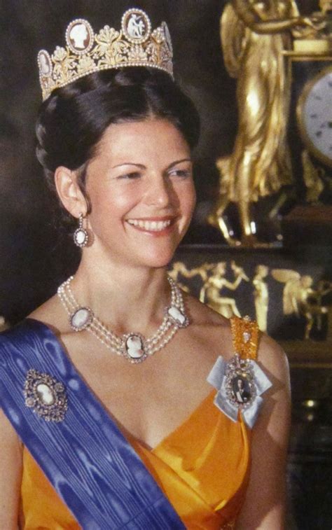 Queen Silvia Of Sweden Wearing The Legendary Cameo Coronet Necklace