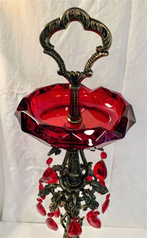 Gorgeous Vintage Ruby Red Glass Ashtray On Stand W Red Etsy