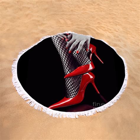 woman legs in sexy red high heels and stockings round beach towel for sale by maxim images prints