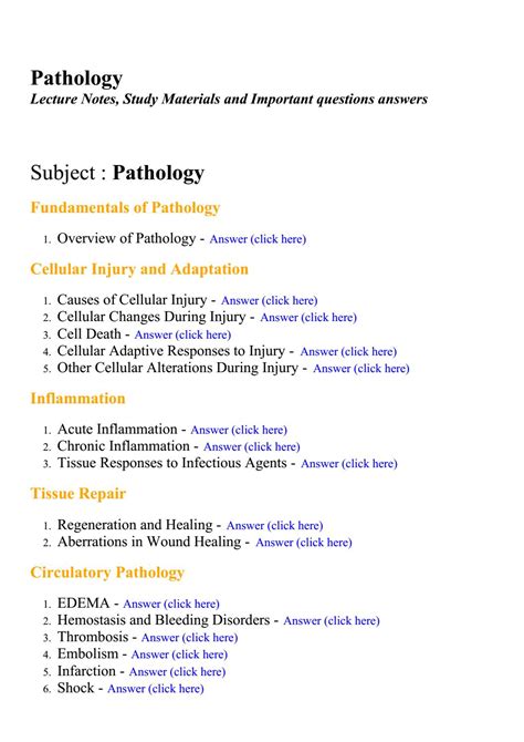 Pathology Lecture Notes Study Materials And Important Questions