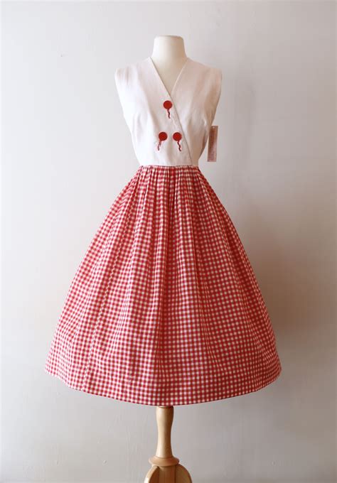 Vintage 1950s Red And White Cotton Gingham Day Dress ~ Vintage 50s