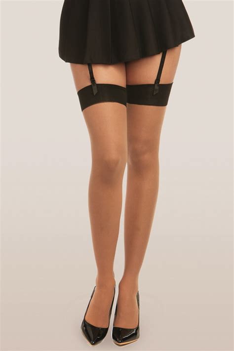 Nude And Black Cuban Heel Thigh High Stocking Spicy Lingerie