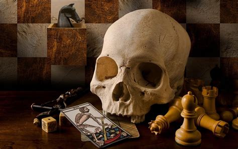 Skull Death Playing Cards Chess Dice Pawns Teeth Horse