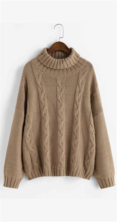 Turtleneck Drop Shoulder Cable Knit Oversized Sweater Cable Knit