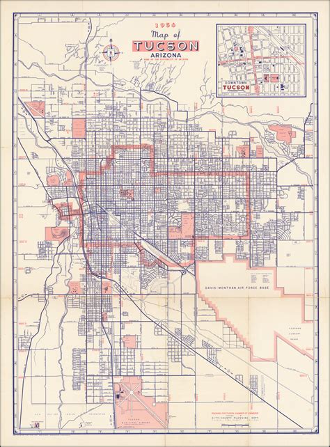 1956 Map Of Tucson Arizona Home Of The University Of Arizona