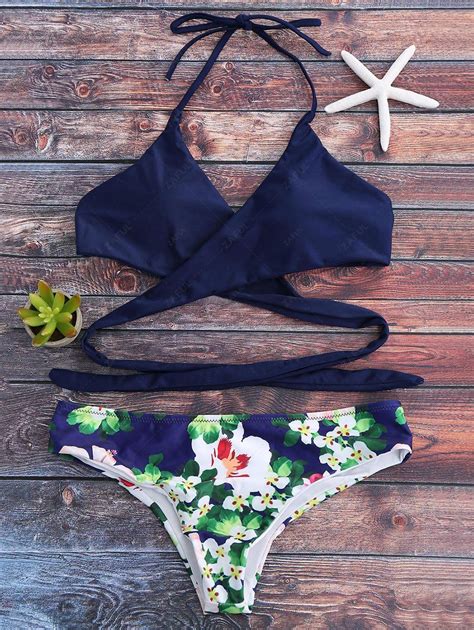 [45 Off] 2019 Halter Floral Wrap Bathing Suit In Royal Zaful
