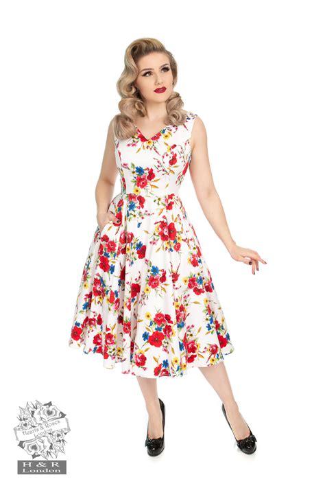 camellia floral swing dress in white hearts and roses london