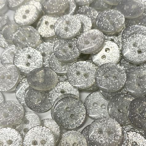 Silver Glitter Round Buttons 12mm Plasticresin Wonder Wool