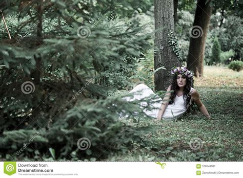 Beautiful Girl Posing On Photo Shoot In The Forest Stock Image Image Of Colorful Charm