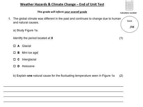 Weather Hazards And Climate Change End Of Topic Test Edexcel A Gcse
