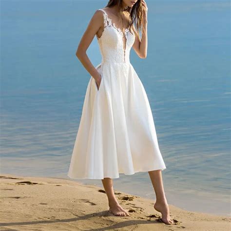 Buy Elegant White Lace Spaghetti Strap Midi Dress 2018 Summer Sexy Sleeveless V