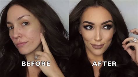 Makeup Transformation Covering Acne And Acne Scars Contour And Highlight
