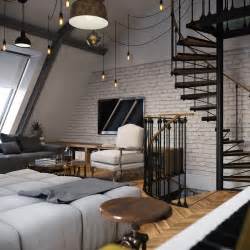 Three Dark Colored Loft Apartments With Exposed Brick Walls