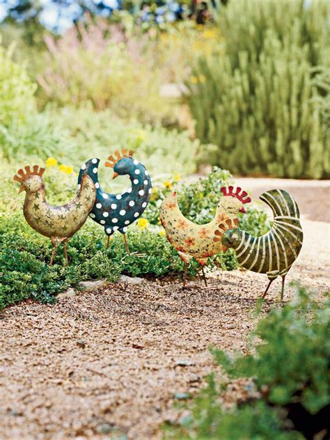 Funky Chickens Metal Yard Art Folk Art Gardener S Supply Chicken Garden Garden Art