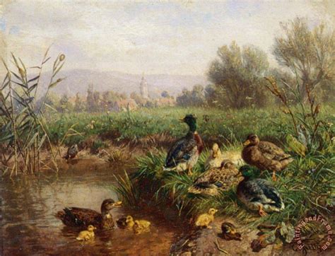 Carl Jutz Ducks By A Pond Painting Ducks By A Pond Print For Sale