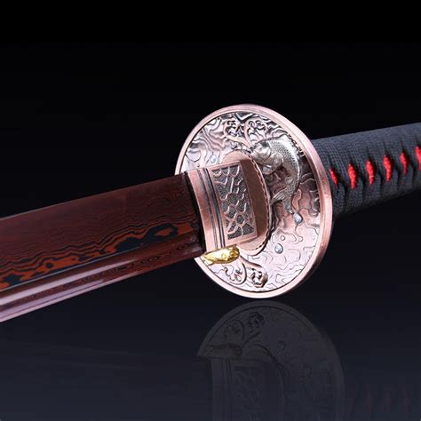 Handmade Damascus Steel Red Plated Real Katana Japanese Samurai Sword