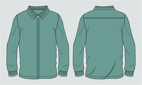 Long Sleeve Shirt Vector Illustration Green Color Template Front And