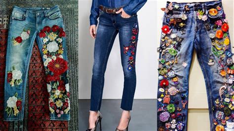 Embroidered Denim Jeans Floral Embroidery Designs On Jeans Youtube