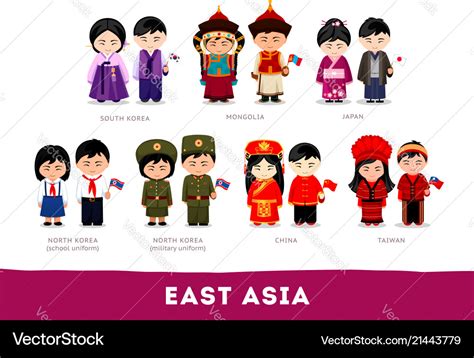 Asians In National Clothes East Asia Royalty Free Vector