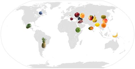 World Map Showing The Origins Of Some Popular Fruits 2560x1314 R