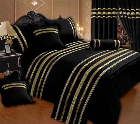 Glamour Black With Gold Trim King Size Bed Duvet Quilt Cover Set