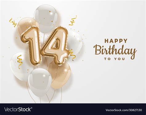 Happy 14th Birthday Gold Foil Balloon Greeting Bac