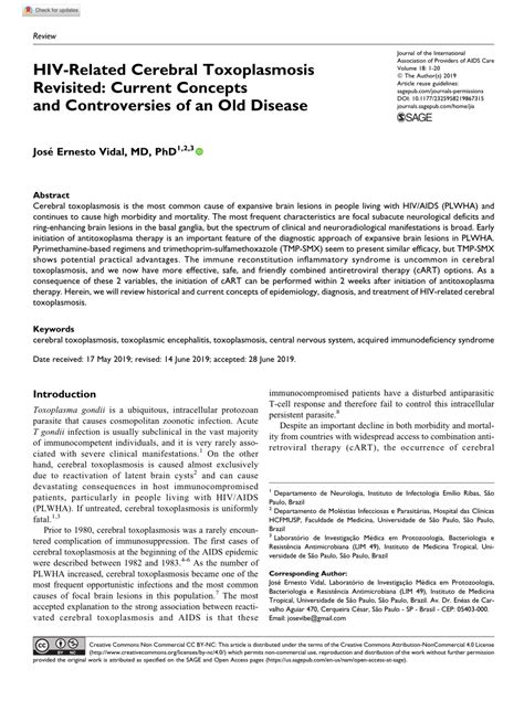 Pdf Hiv Related Cerebral Toxoplasmosis Revisited Current Concepts