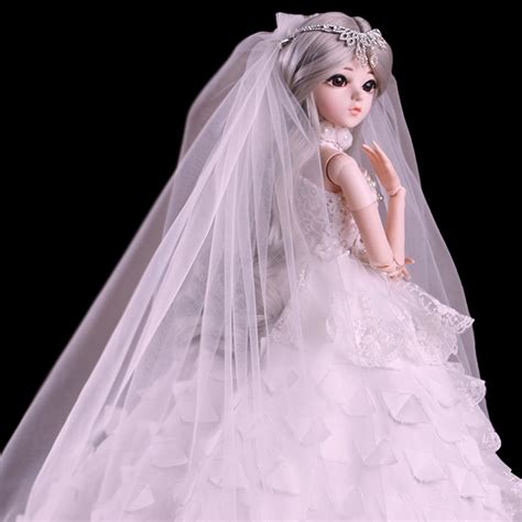 Bjd 13 Girl Dolls Brown Eyes Bride Doll White Wedding Dress Handmade