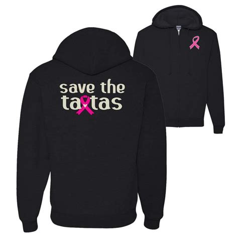 save the tatas survivor breast cancer awareness front and back graphic zip up hoodie sweatshirt