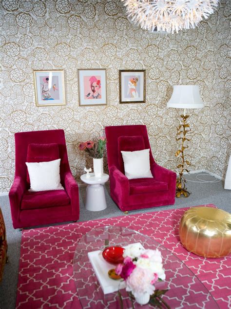 Metallic Living Room With Pink Chairs Hgtv