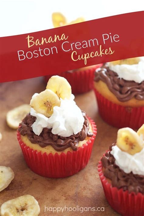 We wanted a boston cream cupcakes recipe that produced cupcakes with big chocolate flavor and a smooth, creamy center—but none of the artificial, bland flavors characteristic of most boston cream cupcake recipes. Banana Boston Cream Pie Cupcakes - Happy Hooligans