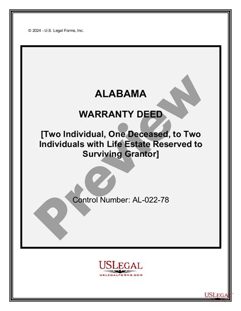 Alabama Warranty Deed From Two Individual Grantors One Being Deceased