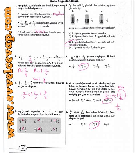 6 Sınıf Matematik MEB Yayınları Ders Kitabı Cevapları Sayfa 64 Ders