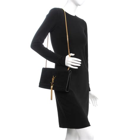 Saint Laurent Velvet Medium Monogram Kate Tassel Shoulder Bag Black 266593