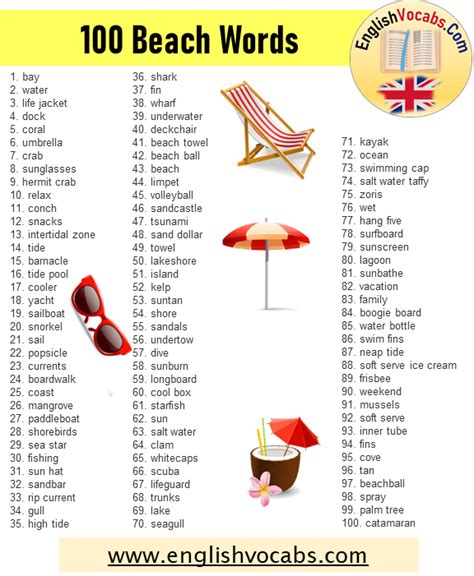 100 Beach Words Beach Vocabulary List English Vocabs