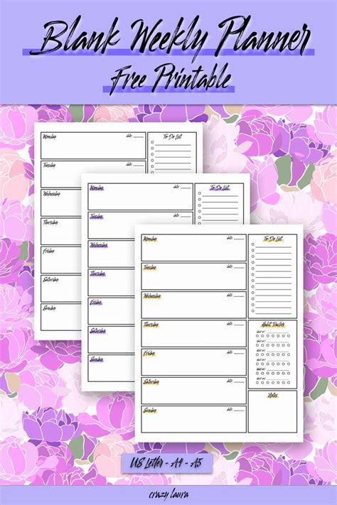 Free Weekly Planner Printable With Different Colors Crazy Laura