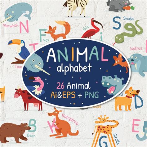 Animal Alphabet All Alphabet Illustrated With Animals Etsy