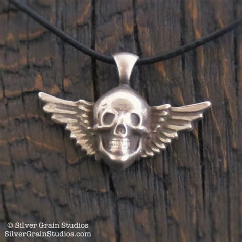 Winged Skull Pendant Silver Grain Studios Llc
