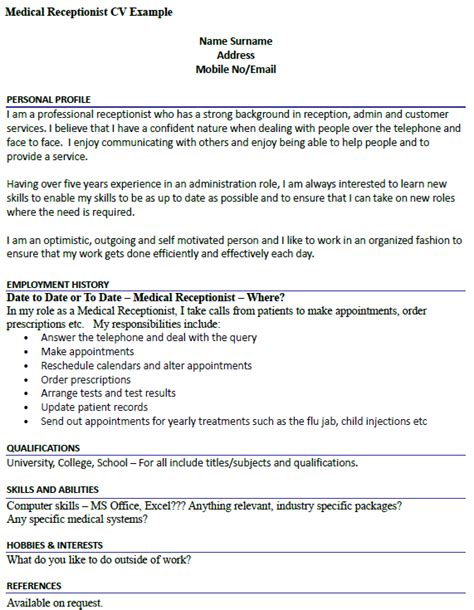 Maybe you would like to learn more about one of these? Medical Receptionist CV Example - icover.org.uk