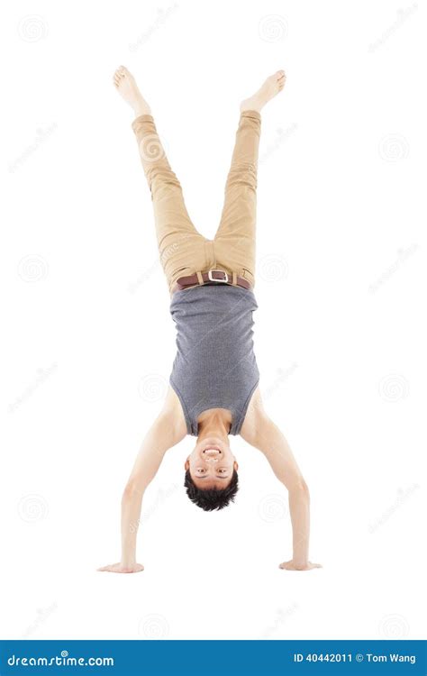 Young Man Doing A Handstand Against On White Stock Image Image 40442011