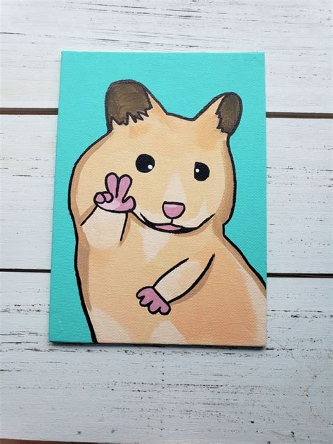 Peace Sign Hamster Painting Meme Funny Canvas Acrylic Small Etsy