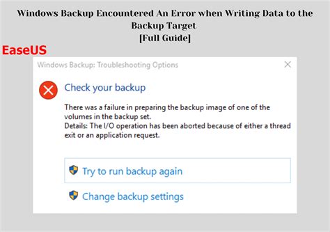 Windows Backup Encountered An Error When Writing Data To The Backup