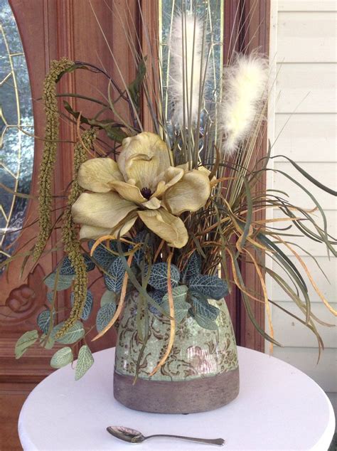 Silk Flower Centerpiece Faux Flower Arrangement Magnolia Etsy