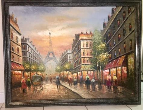 Sold Price Ryoung Large Oil On Canvas Painting Paris Scene Eiffel