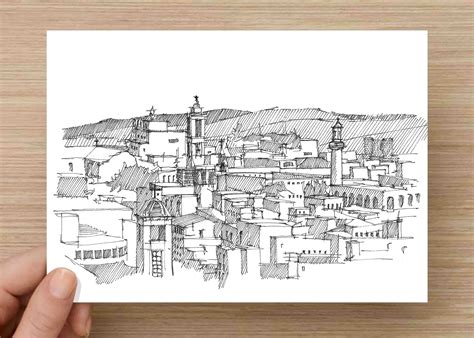 Ink Sketch Of Jerusalem Skyline Holy City Drawing Art Pen And Ink