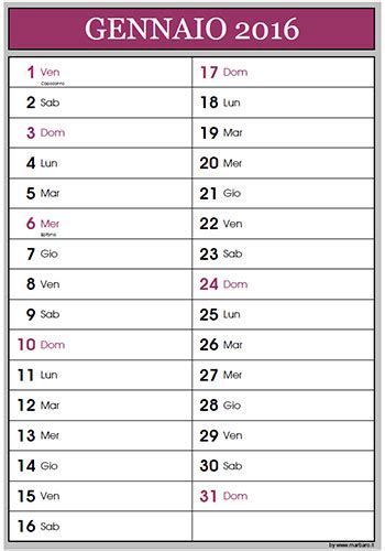 Calendario 2016 Per Appunti Da Scaricare E Stampare