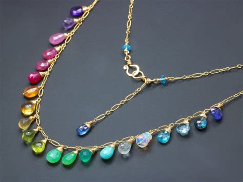 Rainbow Gemstone Necklace Colorful Stone Necklace Precious Etsy