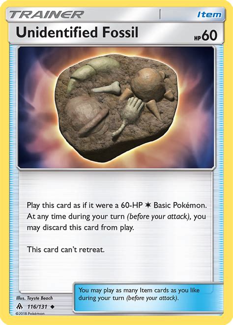 Unidentified Fossil 116 Forbidden Light 2018 Pokemon Card