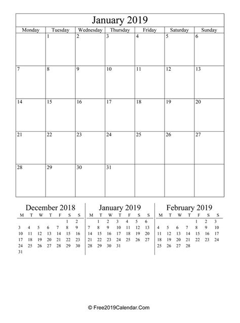 Blank February Calendar 2019 In Portrait Calendar Template Weekly