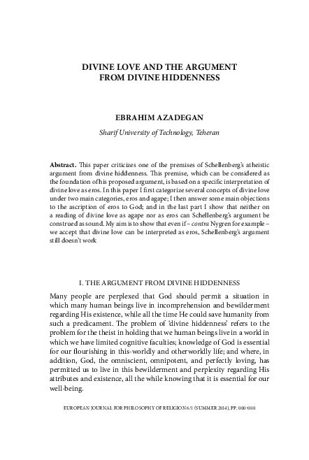 pdf divine love and the argument from divine hiddenness ebrahim azadegan